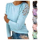 Labor Day Sales Deals Sale Flash Today Deals Prime Clearance Fall Shirts for Women 2024 Trendy Crew Neck Long Sleeves Blouses Tops Dressy Casual Lace Floral Shoulder Basic Shirt Blue Get It Today