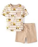 The Children's Place,Baby-Boys,and Toddler Short Sleeve Top and Shorts 2 Piece Outfit,White Construction Trucks,9 Months,12 Months