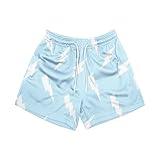 DIOTSR Mens Graphic Shorts Summer Casual Flat Front Shorts Cool Streetwear Designer Shorts Drawstring (01 Light Blue & Stars,Large)