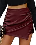 luvamia Shorts for Women Faux Leather Skorts Ruched Wrap Skorts Skirts Elastic Waist Skirt Shorts Cute Shorts for Women High Waisted Skort for Women Ruby Wine Size Large Fits Size 12 / Size 14