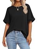 ATHMILE Plus Size Tshirts for Women Loose Fit Beach Fashion Short Sleeve Summer Casual Blouse 2025 Y2K Tee Tops Black
