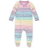 HonestBaby 1-Pack Sleep and Play Footed Pajamas One-Piece Sleeper Jumpsuit Zip-Front Pjs Organic Cotton for Baby Girls, Unisex, Rainbow Stripe, 0-3 Months