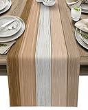 Summer Fall Table Runner,Brown Beach Cotton Linen Tablecloth Holiday Farmhouse Table Decorations for Home,Kitchen,Dining Room,Indoor,Outdoor,13X48 Inches Long, Retro Rustic Barn Wood Texture
