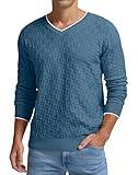 Sailwind Mens V-Neck Sweater Cable Knit Long Sleeve Casual Basketweave Stitch Pullover Sweater