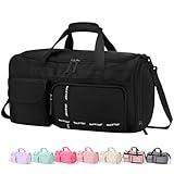 MAXTOP Large Gym Bag for Men Women with Shoe Compartment Wet Dry Separation Black Carry on Duffle Bag for Travel Sports Yoga Fitness Weekend Outdoor Activities