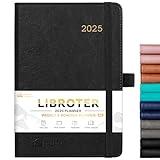 2025 Planner - Planner 2025, 2025 Planner Weekly and Monthly, Jan. 2025 - Dec. 2025, 5.7'' x 8.4'', Thick Paper, Leather Cover, Pen Holder, Back Pocket, Perfect Daily Organizer - Black