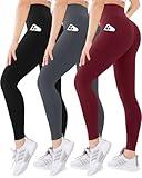 3 Pack Pockets High Waisted Leggings for Women -Soft Athletic Tummy Control Pants for Running Yoga Workout Reg & Plus Size