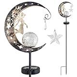 Sliafwh Garden Decor - Solar Moon Fairy Garden Light with Waterdrop & Star Charms, Waterproof Cool White Light, Housewarming Gifts for Mom