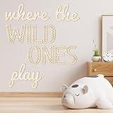 Beeveer Where the Wild Ones Play Nursery Sign Wooden Playroom Wall Decor Playroom Sign Decoration Word Play Sign for Playroom Kids and Baby Wall Plaques for Boys Girls (Wood Color,23 Inch)