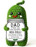 Fathers Day Gifts from Daughter or Son - Funny Crochet Pickle Plush with Big Dill Card - Unique Handmade Gift for Dad, Birthday, Christmas, New Dad Present