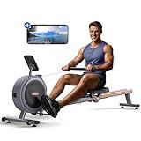FEIERDUN Rowing Machines for Home, Compact Rower Machine with 350LBS Loading Capacity, Magetic Rower with APP, Row Machine with Dual Slide Rail, Gray