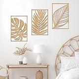 Resama 3 Pcs Boho Metal Wall Art Decor Leaf Sign Wall Vintage Tropical Plant Wall Rustic Palm Leaf Metal Wall Sculpture for Living room Bathroom Bedroom Office (Oak)