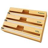 SpaceAid WrapNeat 3 in 1 Wrap Organizer with Cutter and Labels, Plastic Wrap, Aluminum Foil and Wax Bamboo Dispenser for Kitchen Storage Organization Holder for 12" Roll (Natural)