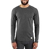 Carhartt Men's Force Midweight Synthetic-Wool Blend Base Layer Crewneck Pocket Top, Dark Black Heather, Large