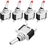 12V LED Toggle Switch, Waterproof SPST 20A ON/Off Lighted Rocker Toggle Switch for Car Marine RV Vehicles Truck Boat Dash Auto (5PCS)