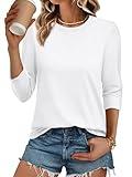 ATHMILE Womens 3/4 Sleeve T-Shirts Summer Tops Fall Fashion Blouses Beach Vacation Clothes Spring Tunic 2025 Trendy White