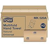 Tork Multifold Hand Towel, Natural, 100% recycled, FSC certified, Compatible with H2 Dispensers, 16 packs x 250 sheets (MK520A)