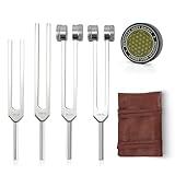 Tuning Forks for Healing Set – Includes 128Hz, 136Hz, 256Hz, 384Hz & Activator, Portable in Red Leather Pouch – Medical Grade Sound Healing Instruments for Chakra, Yoga, and Meditation