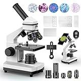 PalliPartners Compound Microscope Powerful Biological Microscopes for School Laboratory Home Education,100X-2000X Microscopes for Kids Students Adults, with Microscope Slides Set, Phone Adapter, White