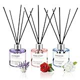 POWSHELF Reed Diffuser Set of 3 Pack,50ML Lavender Rose Gardenia Scented Oil Diffuser with 5 Sticks,Home Fragrance Reed Diffuser for Bedroom Bathroom Office (Lavender/Rose/Gardenia)