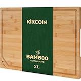 Bamboo Cutting Boards for Kitchen, Extra Large Wood Cutting Board with Deep Juice Groove and Handle Heavy Duty Chopping board, Kikcoin, 17.6" x 12"