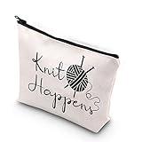 XYANFA Knitting Cosmetic Bag Knitting Gifts Crochet Gifts For Crochet Lovers Grandma Yarn Zipper Pouch (Knit Happens)