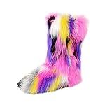 Gegefur Women's Faux fur Boot Furry Fluffy Short Snow Boot Mid-Calf Boots Warm Comfortable Outdoor Flat Shoes (Multicolor-c, 7, numeric_7)