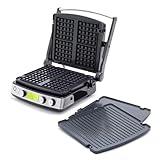 GreenPan Elite 7-in-1 Multi-Function Contact Grill & Griddle, Healthy Ceramic Nonstick Aluminum, Grill & Waffle Plates, Adjustable Shade & Shear, Closed Press/Open Flat Surface, PFAS-Free, Black