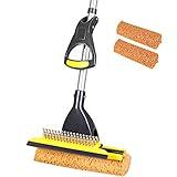 Yocada Sponge Mop Home Commercial Use Tile Floor Bathroom Garage Cleaning with 2 Sponge Heads in Total Squeegee and Extendable Telescopic Handle from 42.5 to 52 Inches Easily Dry Wringing only 2 Heads