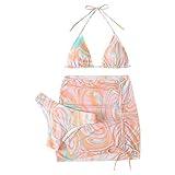 K-090 Burnt Orange Teen Girls Bikini Sets Skirts Swimwear Bikini Tankini Sets for Women Sexy Seamless Triangle Two Piece Striped Slit No Underwire Midi Bikini Sets 2025 39 S