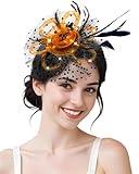 Bniksok Halloween Tea Party Fascinator Hats for Women Cocktail Wedding Halloween 1920s Black Orange