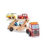 Melissa & Doug Wooden Emergency Vehicle Carrier Truck With 1 Truck and 4 Rescue Vehicles