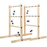 ApudArmis Ladder Toss Game Set, 35x26In Pine Wooden Golf Ladder Lawn Game with 6 Bolos Balls and Carrying Case - Outdoor Backyard Game for Teens Adults Family（New Version Sturdy Bolts）