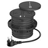 Desktop Power Grommet 3-inch Hole,15W Wireless Charger,20W USB C Fast Charging Station,2 AC Plug,Round Recessed Power Strip, Workspace Essential Desk Hole Cover for Cables Black