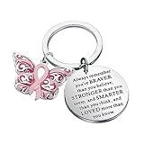 WSNANG Breast Cancer Awareness Gift Pink Ribbon Butterfly Keychain/Necklace Pink Ribbon Jewelry Breast Cancer Warrior Gifts (Pink Butterfly KC)