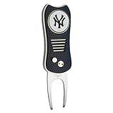 Team Golf MLB New York Yankees Retractable Divot Tool with Double-Sided Magnetic Ball Marker, Features Patented Single Prong Design, Causes Less Damage to Greens