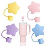 YAYAYOUNG 4 Pcs Lovely Star Straw Covers Cap Toppers Compatible with Stanley 30&40 oz Tumbler Cup,Reusable Cute Silicone Straws Tips Lids Protectors for 0.4 in/10mm Stanleys Cups Accessories