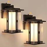 LUTEC 13" Dusk to Dawn Outdoor Wall Sconce, Matte Metal Frame and Double Glazing, Craftsman Style Outdoor Light Fxture with E26 Base, Waterproof Porch Light for Doorway (Pack of 2)