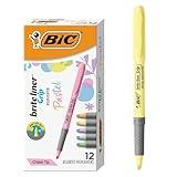BIC Brite Liner Grip Pastel Highlighter Set, Chisel Tip, 12-Count Pack of Pastel Highlighters in Assorted Colors, Cute Highlighters for Bullet Journaling, Note Taking and More