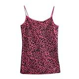 Striped Cropped Top Y2k Leopard Print Spaghetti Strap Tops Emo Grunge 2000s Cheetah Top Women Vintage Camisole (Hot Pink Leopard,S,Small)