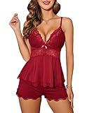 Avidlove Women Sleepwear Modal Lace Chemise Nightgown Sexy Lingerie Silk Negligee Wine Red XX-Large