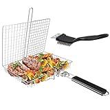 Grill Basket, Large Folding Grilling Basket with Grill Cleaning Brush, Stainless Steel for Chicken, Meat, Steak, Chops(1pcs Large Grill Basket + 1pcs Brush)