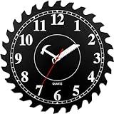 CIGERA 12 Inch Wall Clock with Circular Saw Blade Dial, Handsaw and Hammer Pointer,Great Decor for Home,Workshop and Man Cave (Black)