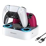 NEWDERY PS5 Controller Charger Station Compatible with Dualsense Edge, Fast Charging Dock Stand with Cable, Dual Charging Station for PlayStation 5 & DualSense Edge Controller