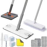 Baseboard Cleaner Tool with Handle 84", 57" Microfiber Mop with 2 Reusable Pads and Heavy Duty Scrub Brush, Wet and Dust Mopping for Hardwood, Laminate, Tile Floor, Skirting Board, Ceiling, 19Pcs Gray