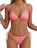 Tainehs Women's Sexy Halter Bikini Set Triangle Top String Swimwear Two Piece Swimsuits Cheeky Bathing Suit Hot Pink