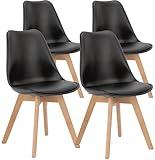 OLIXIS Dining Chairs Set of 4 Kitchen Mid-Century Modern Chairs with Wood Legs and PU Leather Cushion for Living Room Bedroom Outdoor Lounge, Black