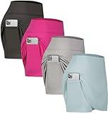 4 Pack: Womens Active Athletic Skort Skirt Pleated Mini Girls Pockets Running Casual Summer Clothing Workout Lightweight Outfits Apparel Comfy Breathable Tennis Golf Sport Ladies Clothes - Set 1, L