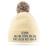 VELENTI If You Can Read This Put Me Back On The Horse - Cute Bobble Beanie Hat for Horse Girl - Horse Riding Gifts for Girls (Off White Mocha)