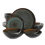 Gibson Elite Kyoto Double Bowl Dinnerware Set, Service for 4 (16pcs), Teal